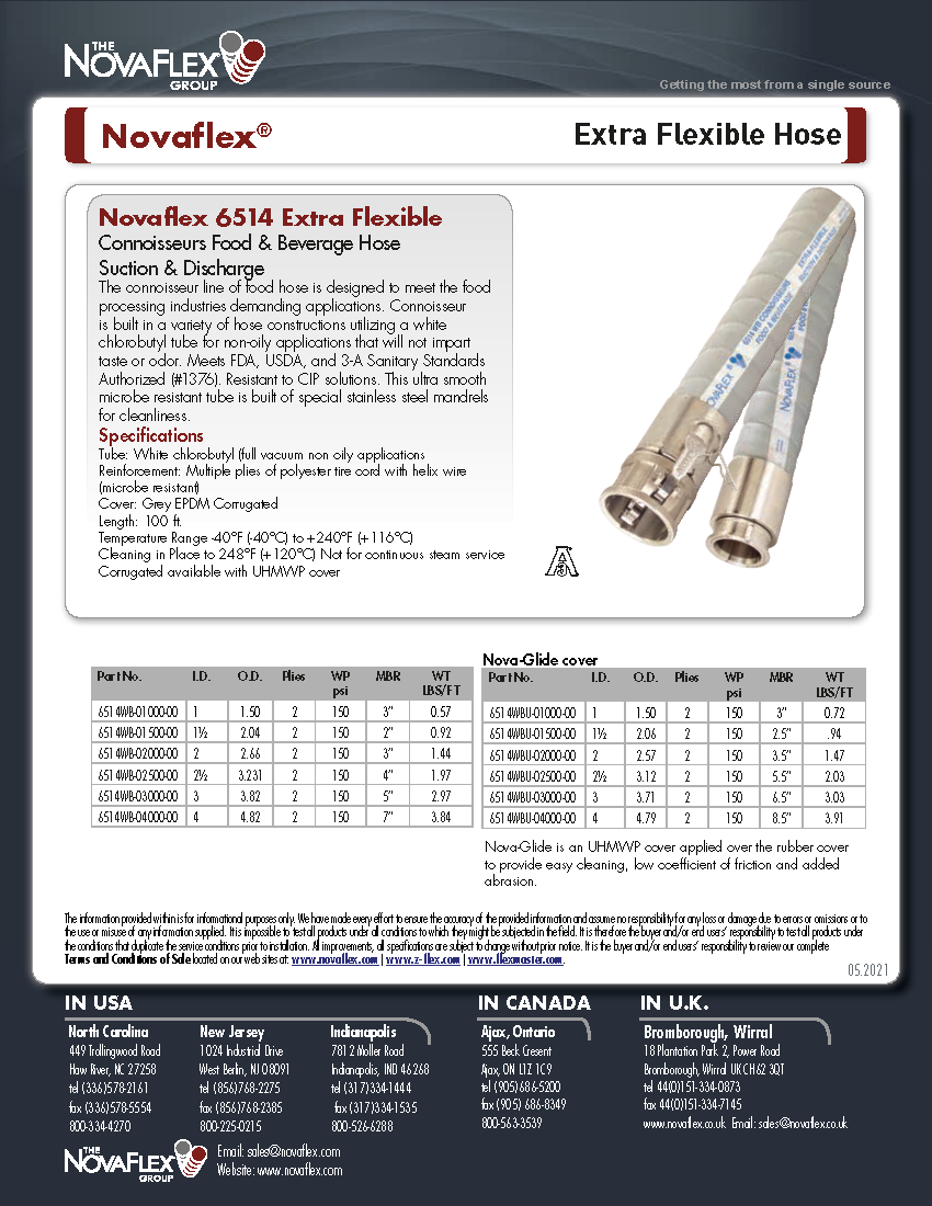1 1/2" NovaFlex 6514 WB Extra Flexible Connoisseurs Food & Beverage Hose Assembly