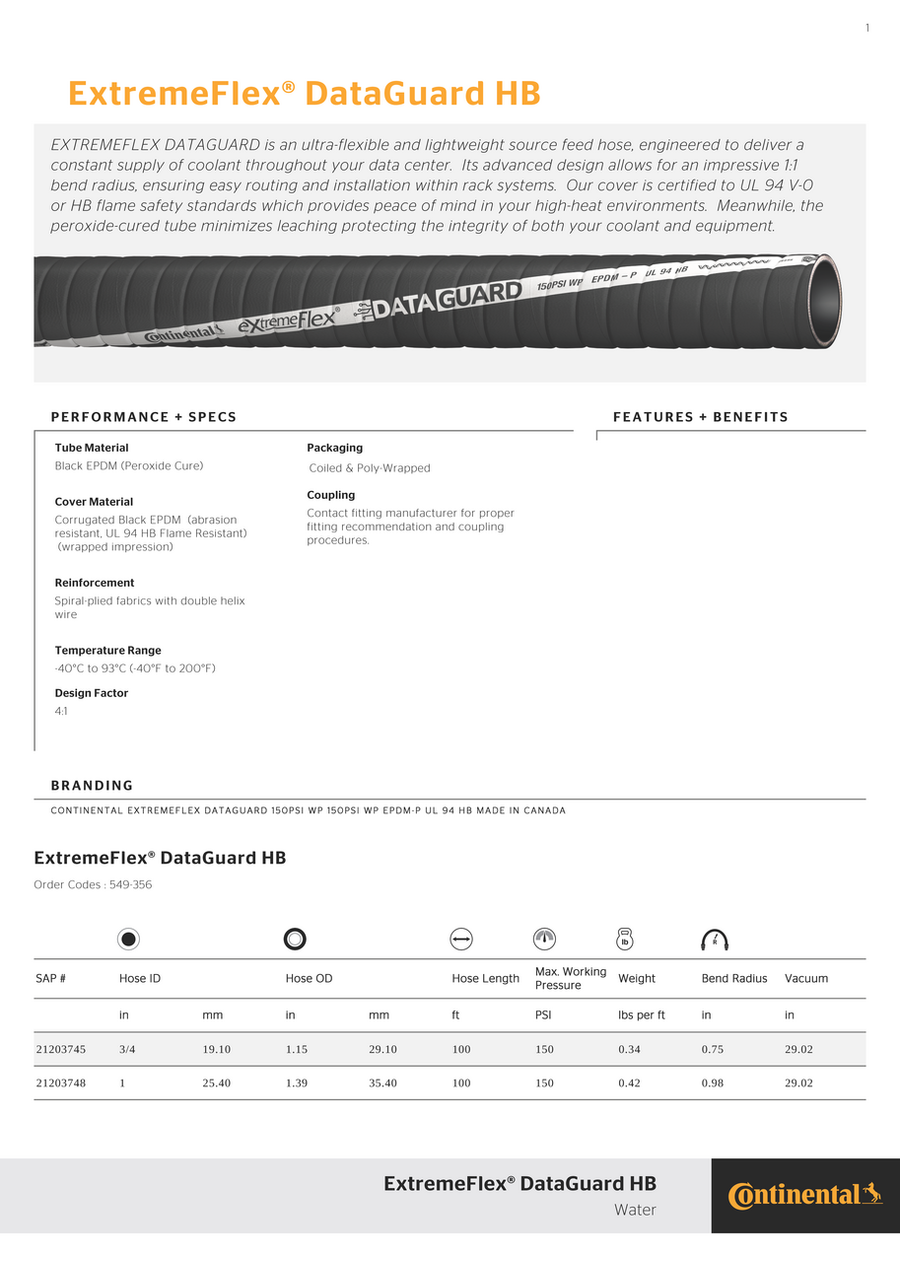 Continental ExtremeFlex® DataGuard HB Coolant Hose 2.5"ID Per Foot