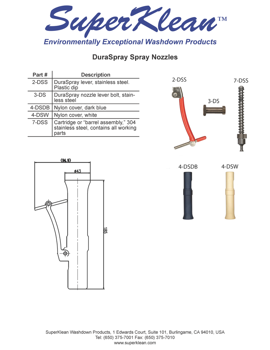 Superklean DuraSpray DS150S-W Hanging Nozzle Stainless White