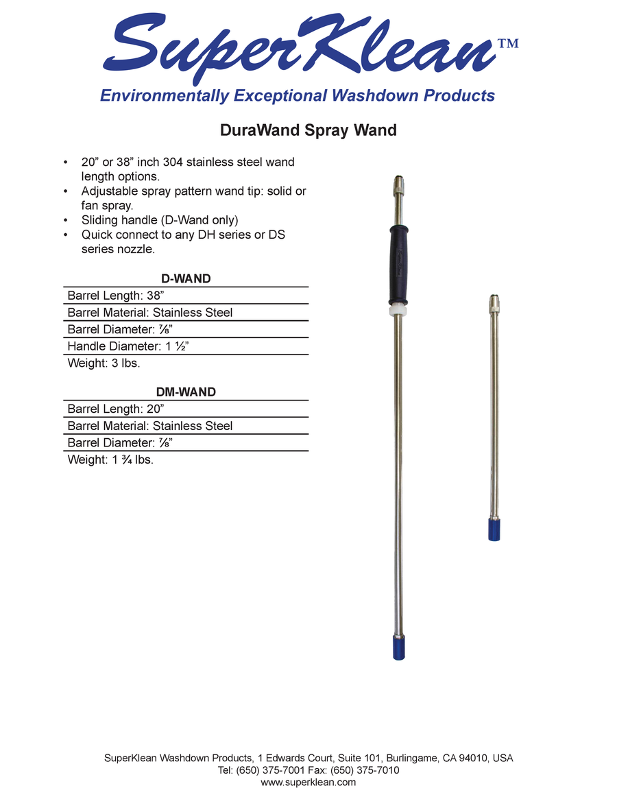 Superklean DM-Wand 20" Stainless Steel Duraflow Nozzle Wand fits DH and DS Nozzles