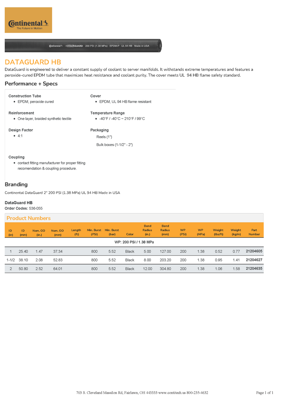 2" Continental Dataguard HB Data Cooling Hose Per Foot 