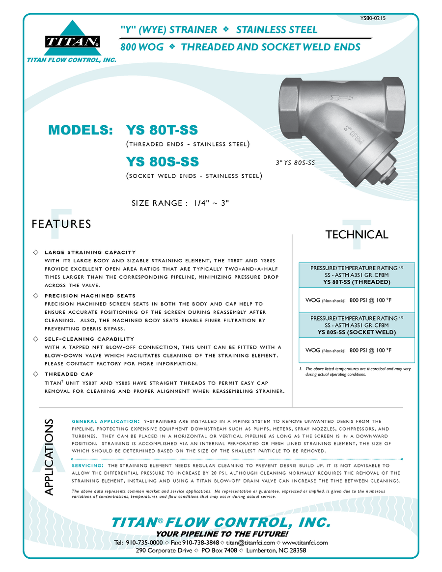 Titan Flow Control YS80TS0150 Stainless Steel Y Strainer w/ Threaded Ends