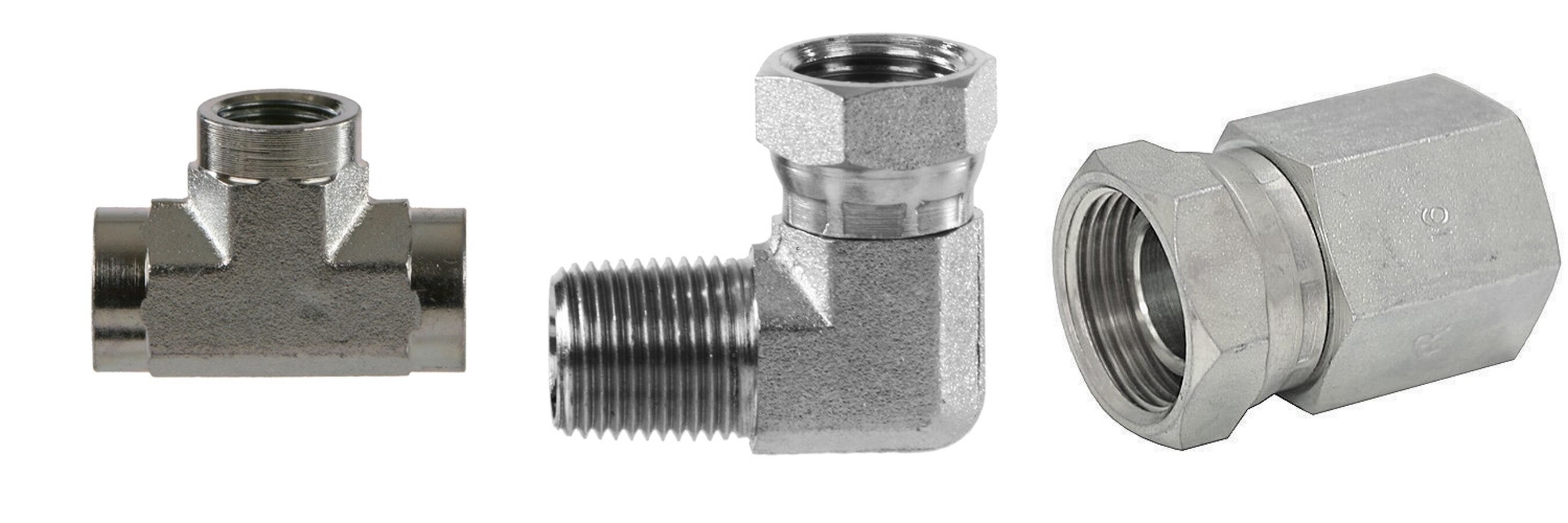 High pressure hydraulic fittings, tees, swivels, elbows and more.