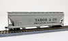 HO Scale ACF 4650 Cubic Foot 3-Bay Covered Hopper - Ready to Run -- Tabor & Co. SHPX (gray, black, Billboard Lettering)