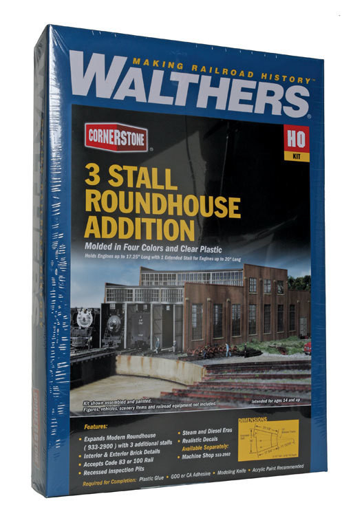 2901 HO 3-Stall Modern Roundhouse Addition -- Kit - Fits 933-2900 (Sold Separately) 16 x 20-1/8 x 5-1/2"  40.6 x 51.1 x 14cm