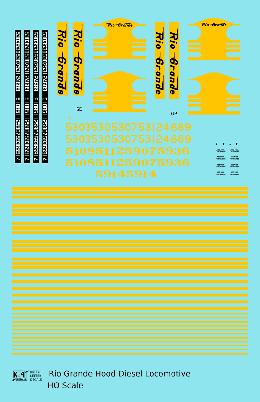 Railroad Decal Set - DRGW -- EMD Hood Unit Diesel Stripes 1960-80