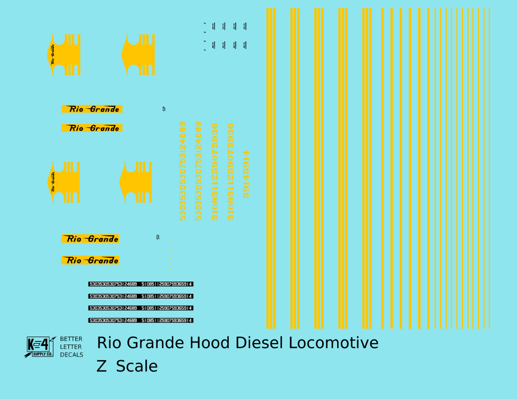 Railroad Decal Set - DRGW -- EMD Hood Unit Diesel Stripes 1960-80