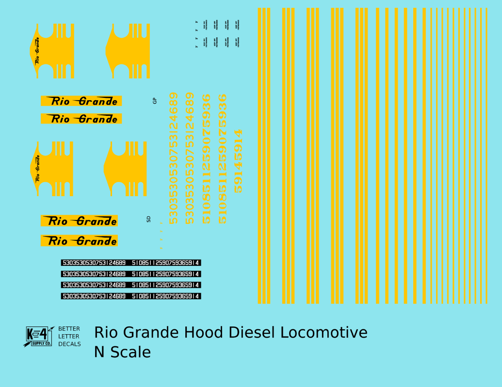 Railroad Decal Set - DRGW -- EMD Hood Unit Diesel Stripes 1960-80