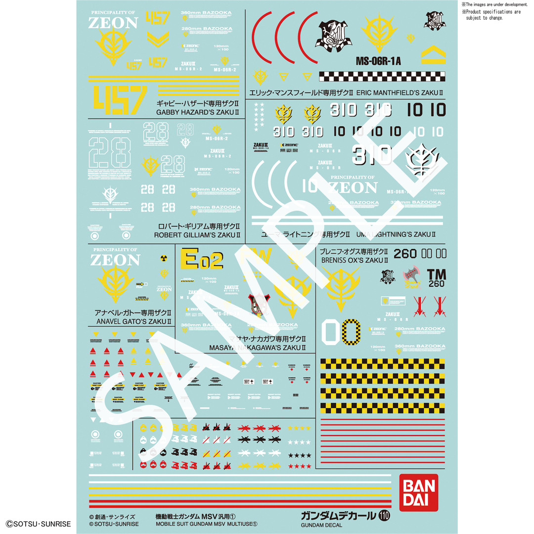 (SO) 221290 GUNDAM DECAL No.110 Multi-Use "Mobile Suit Gundam MSV"  Bandai Decals
