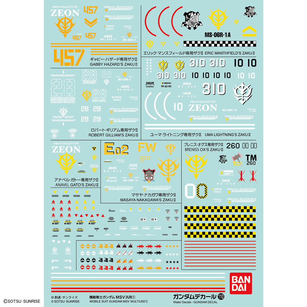 (SO) 221290 GUNDAM DECAL No.110 Multi-Use "Mobile Suit Gundam MSV"  Bandai Decals