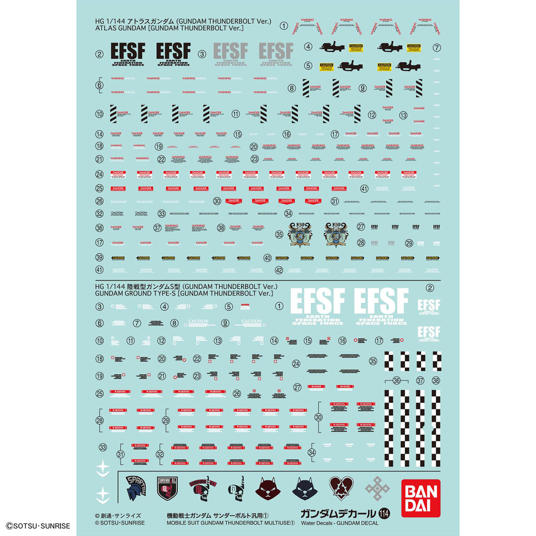 BAN2407625 GUNDAM DECAL No.114 Multi-Use  "GUNDAM THUNDERBOLT Bandai Decals
