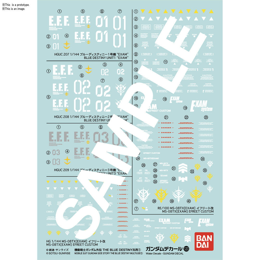 Gundam Decal 120 Mobile Suit Gundam Side Story The Blue Destiny "Gundam The Blue Destiny" Bandai Decals