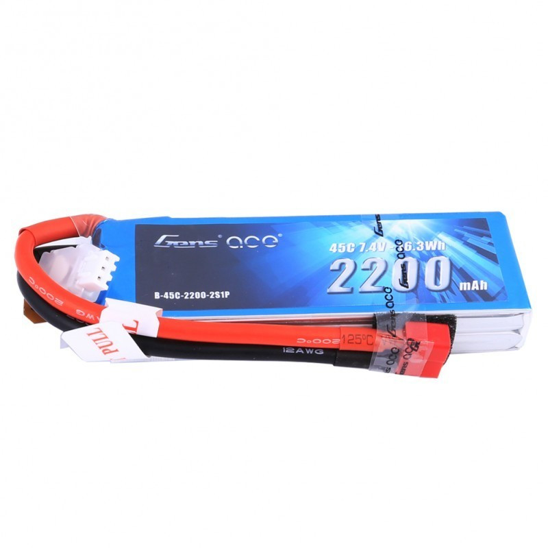 Gens ace 2200mAh 7.4V 45C 2S1P Lipo Battery Pack with Deans Plug