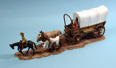 05402 Western Covered Wagon w/2 Oxen, 1 Horse & 3 Figures 1/48