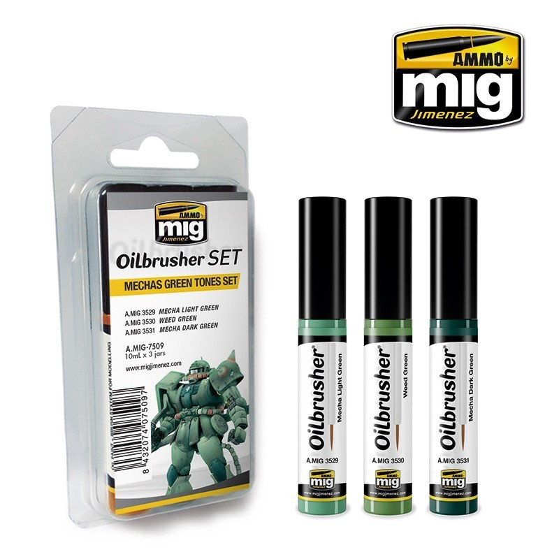 AMM7509 AMMO by Mig Oilbrusher Set - Mechas Green Tones