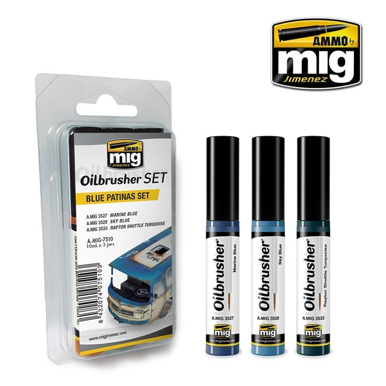 AMM7510 AMMO by Mig Oilbrusher Set - Blue Patinas