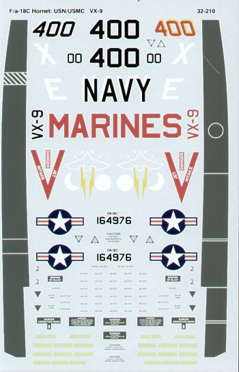 32210 DECAL - McDonnell-Douglas F/A-18C 164976 XE/400 VX-9 black fins 1:32