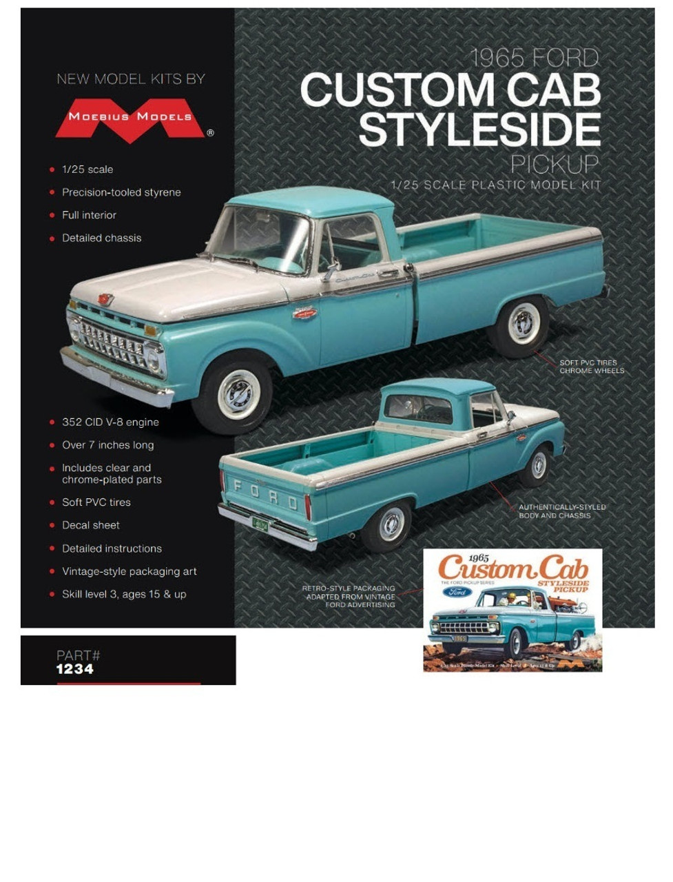 MOE1234 Ford 1965 Custom Cab Styleside Pickup 1/25th Scale