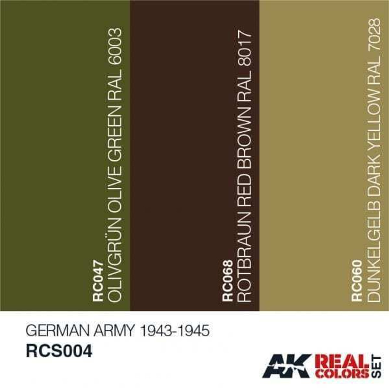 RCS4 Real Colors  German Army 1943-1945 Acrylic Lacquer Paint Set (3) 10ml Bottles RCS4 Real Colors  German Army 1943-1945 Acrylic Lacquer Paint Set (3) 10ml Bottles