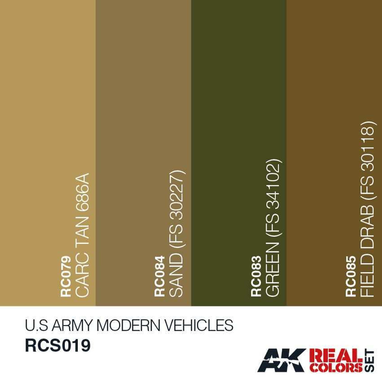 RCS19 Real Colors  US Army Modern Vehicle Acrylic Lacquer Paint Set (4) 10ml Bottles RCS19 Real Colors  US Army Modern Vehicle Acrylic Lacquer Paint Set (4) 10ml Bottles