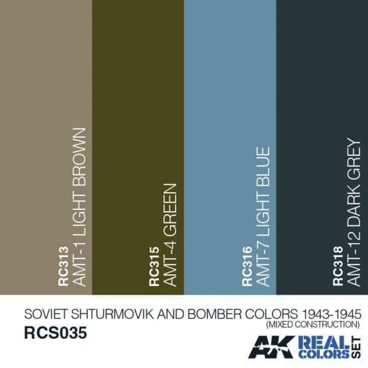 RCS35 Real Colors  Soviet Sturmovik & Bomber 1943-1945 (Mixed Construction) Acrylic Lacquer Paint Set (4) 10ml Bottles RCS35 Real Colors  Soviet Sturmovik & Bomber 1943-1945 (Mixed Construction) Acrylic Lacquer Paint Set (4) 10ml Bottles