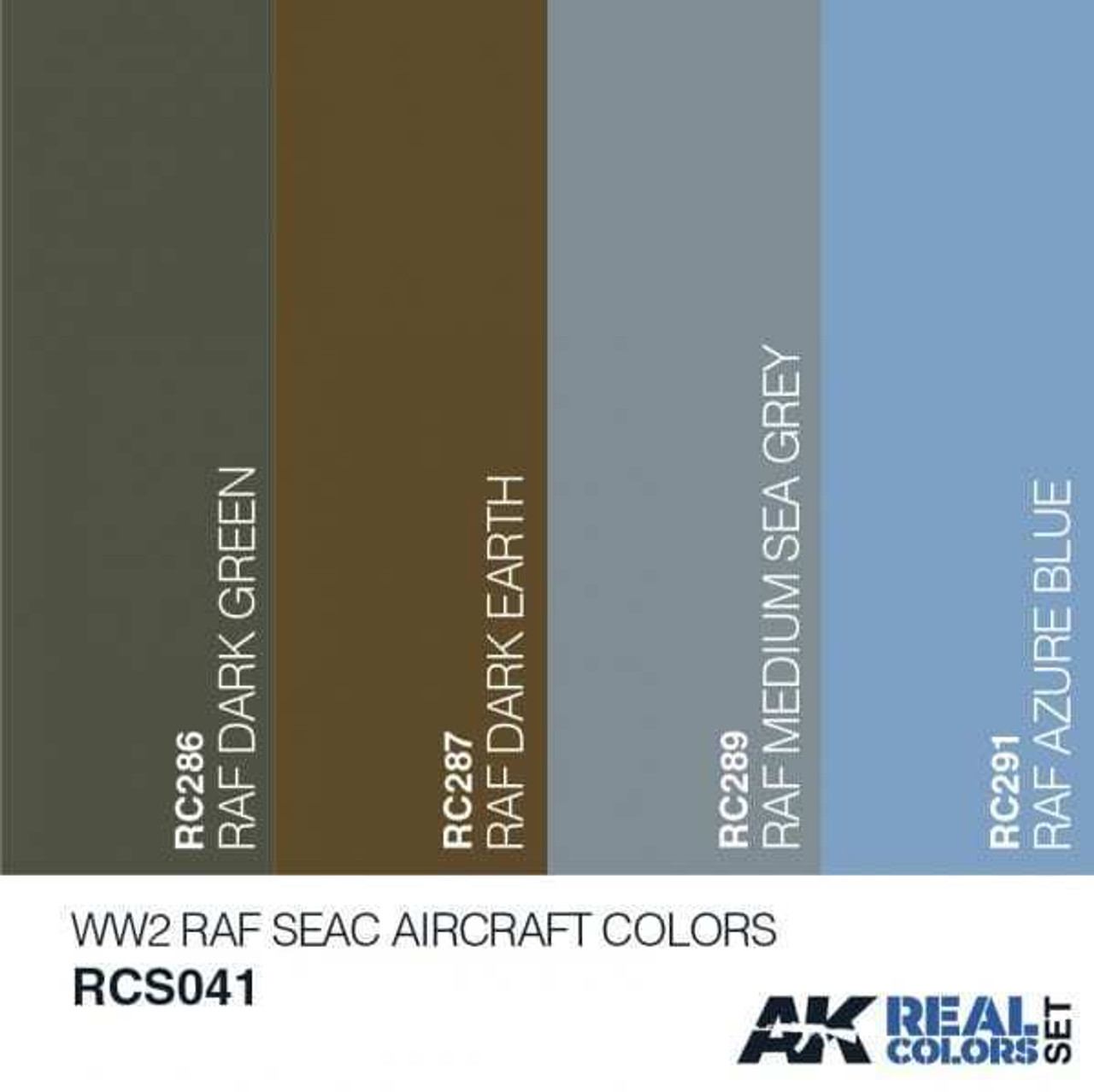 RCS41 Real Colors  WWII RAF SEAC Aircraft Acrylic Lacquer Paint Set (4) 10ml Bottles RCS41 Real Colors  WWII RAF SEAC Aircraft Acrylic Lacquer Paint Set (4) 10ml Bottles