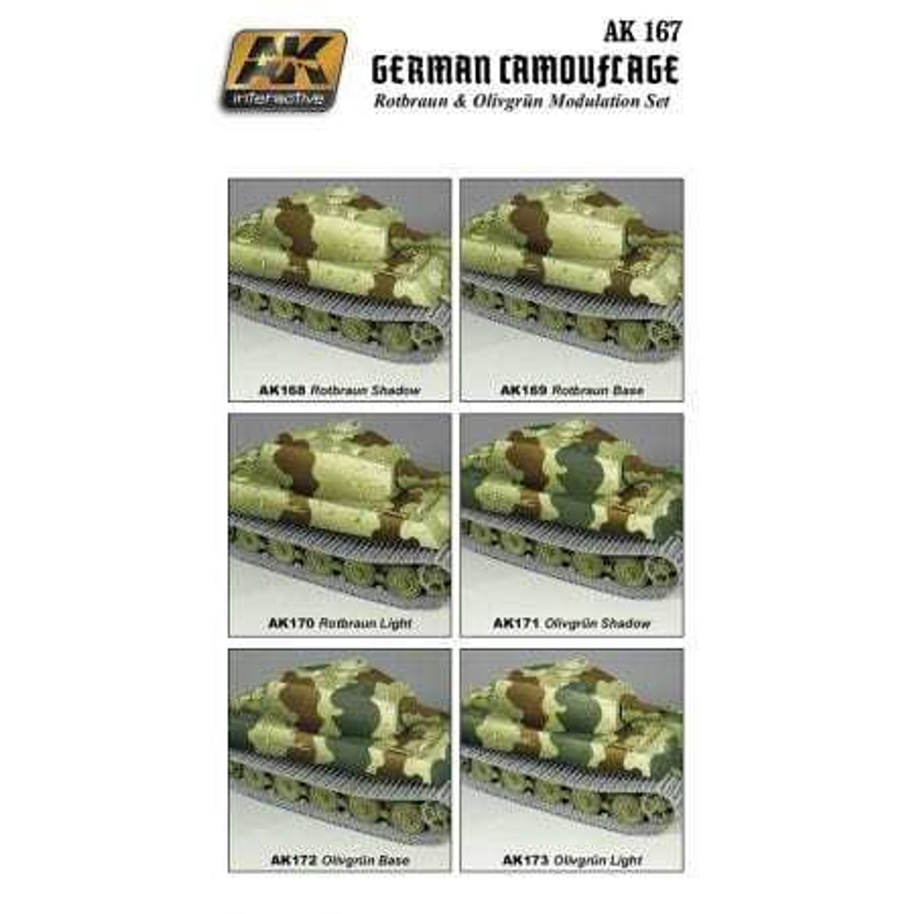 167 German Camouflage Green & Brown Modulation Acrylic Paint Set (6 Colors) 17ml Bottles 167 German Camouflage Green & Brown Modulation Acrylic Paint Set (6 Colors) 17ml Bottles