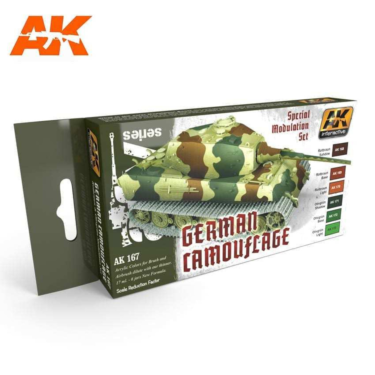 167 German Camouflage Green & Brown Modulation Acrylic Paint Set (6 Colors) 17ml Bottles 167 German Camouflage Green & Brown Modulation Acrylic Paint Set (6 Colors) 17ml Bottles