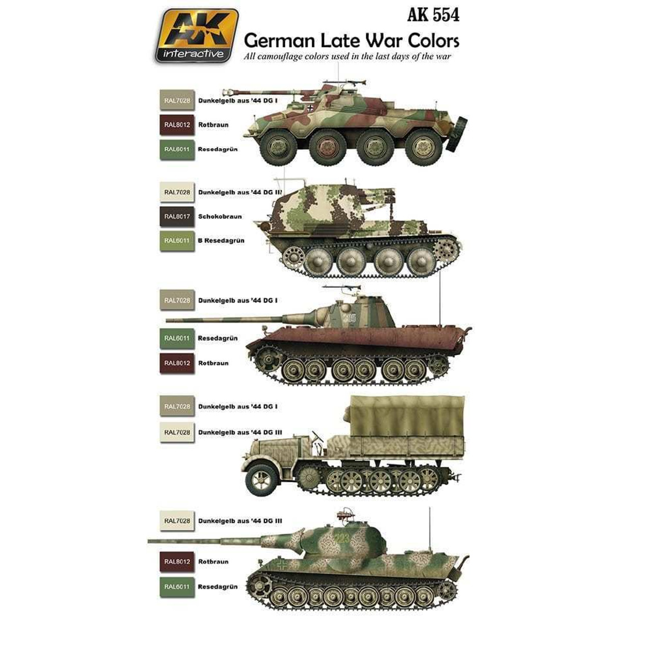 554 1945 German Late War Acrylic Paint Set (6 Colors) 17ml Bottles