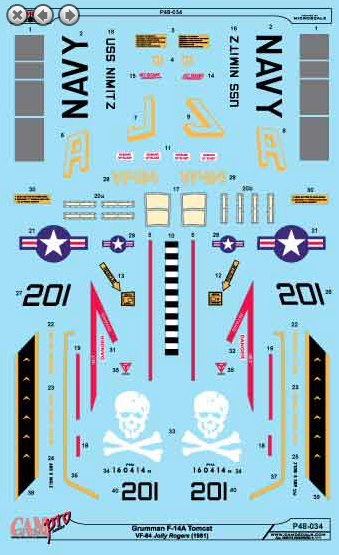 P4834 Decal Grumman F-14A Tomcat VF-84 Jolly Rogers 1981 USS Nimitz 1/48