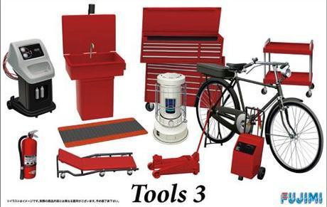 FJM113739  Garage Tools Set #3 (Jack, Heater, Tool Chest, Bike, etc.)1/24