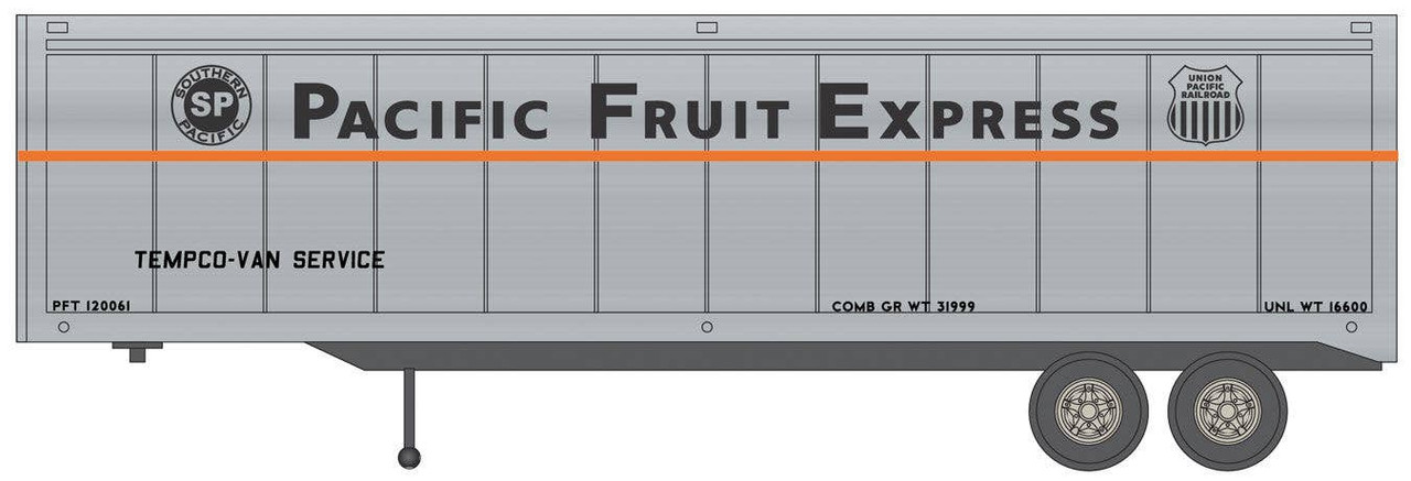 744-8024601  40' Corrugated Reefer Trailer - Assembled -- Pacific Fruit Express No. 1 (silver, orange, black, Tempco-Van Service)