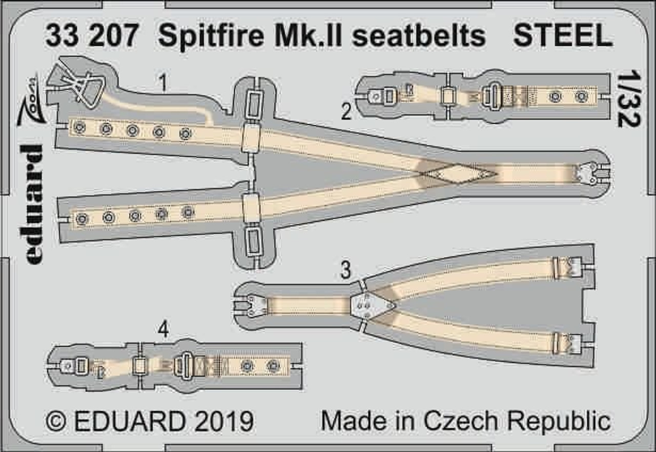 EDU33207 1:32 Eduard Color Zoom PE - Spitfire Mk.II Seatbelts [STEEL] (REV kit)