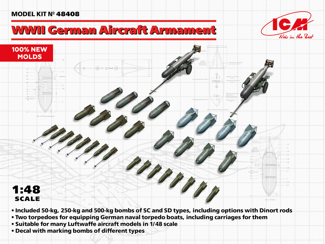 ICM 1/48 WWII German Aircraft Armament (100% new molds) 48408