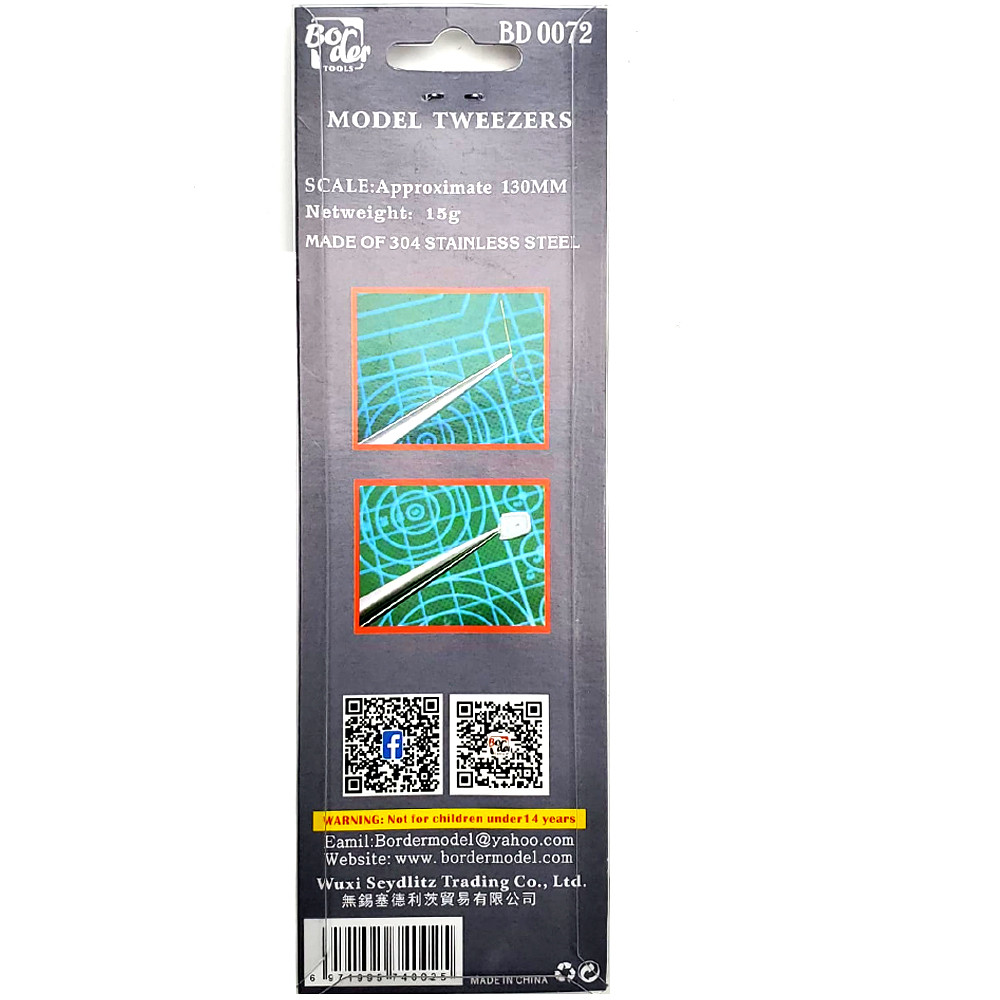 Border Model BD0072-2 HG Angled Tweezers, Made of 304 Stainless Steel - 0.2mm