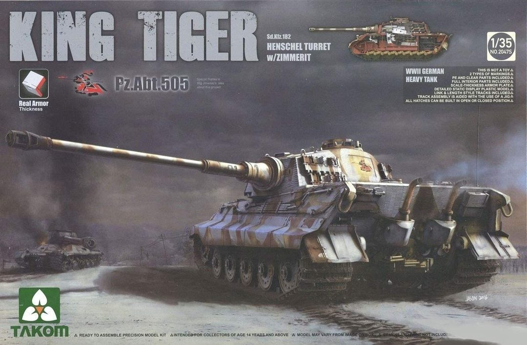 2047S WWII German Heavy Tank Sd.Kfz.182 King Tiger Henschel Turret w/Zimmerit and interior [Pz.Abt.505 special edition] 1/35