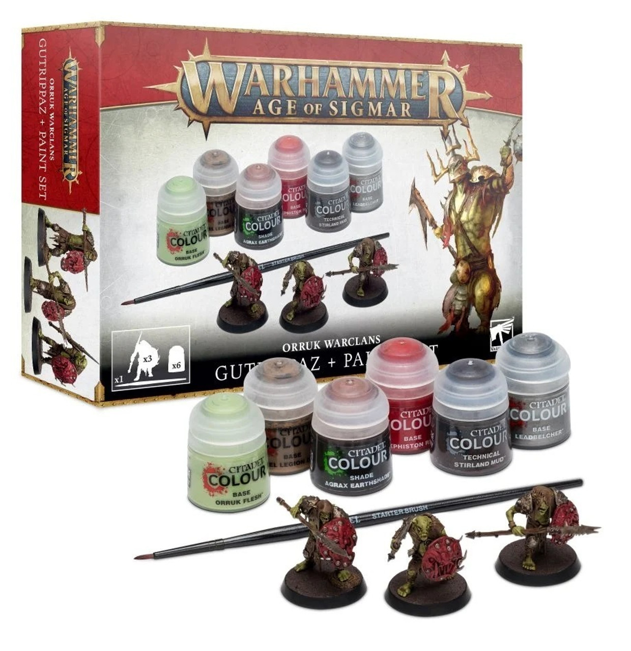60-09 Age of Sigmar: Orruk Warclans Gutrippaz + Paints Set 60-09 Age of Sigmar: Orruk Warclans Gutrippaz + Paints Set