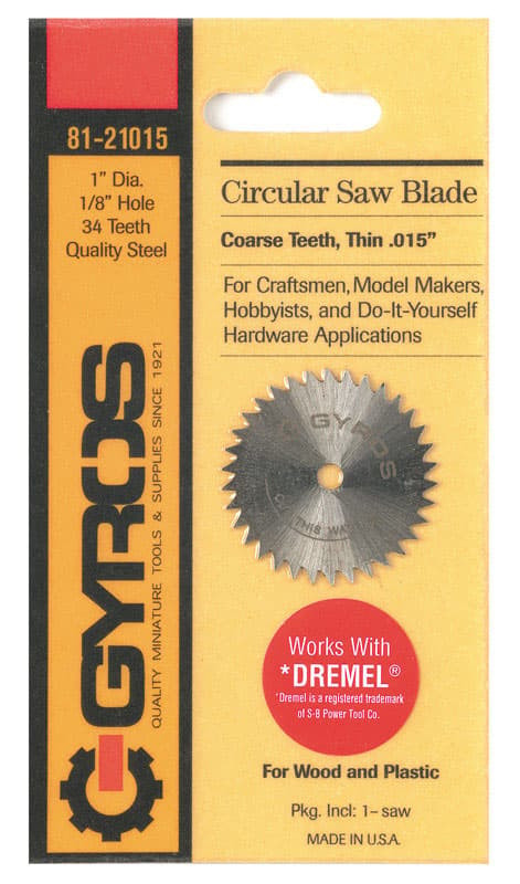 GYR8221015 Circular Saw Blade Set Course .015" w/Mandrel 1/8 Shank Sw/Mndl 1" D  X 1/8" Hole 34 Teeth