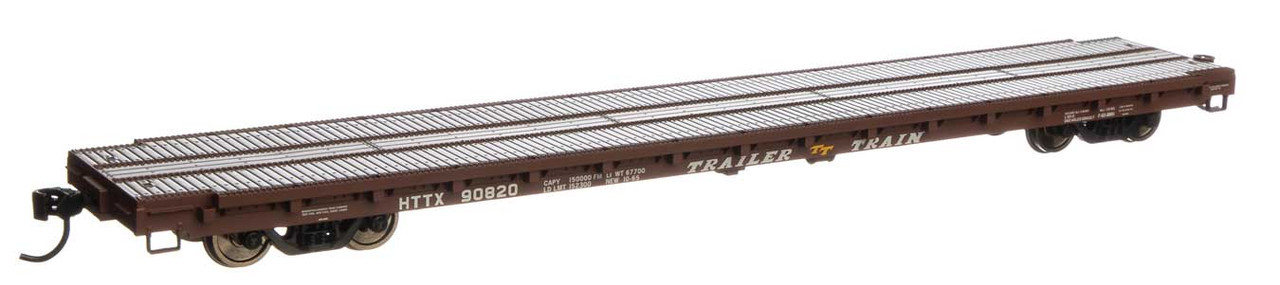 910-5399 HO 60' Pullman-Standard Flatcar - Ready to Run -- Trailer-Train HTTX #90820 (brown)