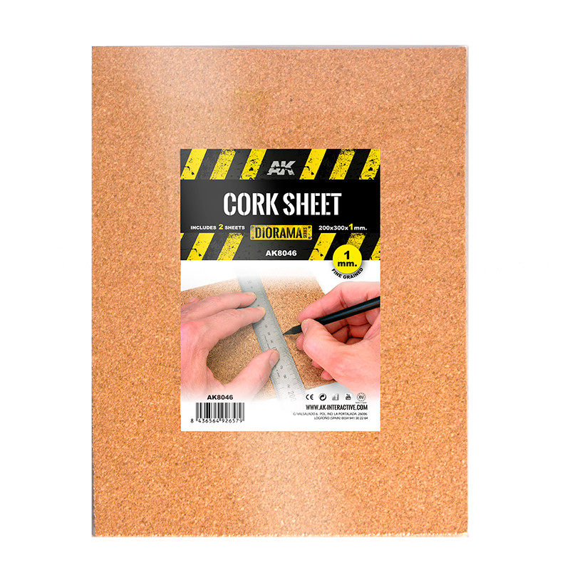 AKI8046 Cork Sheets - Fine Grained - 200 X 300 X 1mm (2 Sheets) at MRS Hobby Shop, Sandy Utah, 84070