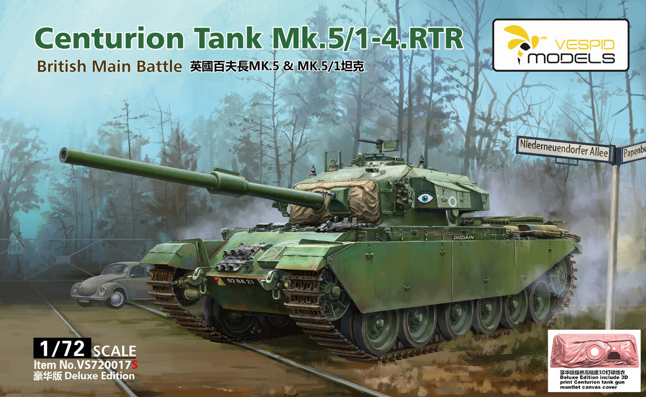VSPID-VS720017S 1/72 British Main Battle Tank Centurion Mk.5/1-4.RTR (Deluxe Edition) 3D print Centurion tank gun mantlet canvas cover Metal barrel +Metal tow cable