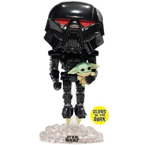 FU66TC58286EE Star Wars: The Mandalorian Dark Trooper with Grogu Glow-in-the-Dark Pop! Vinyl Figure - Entertainment Earth Exclusive