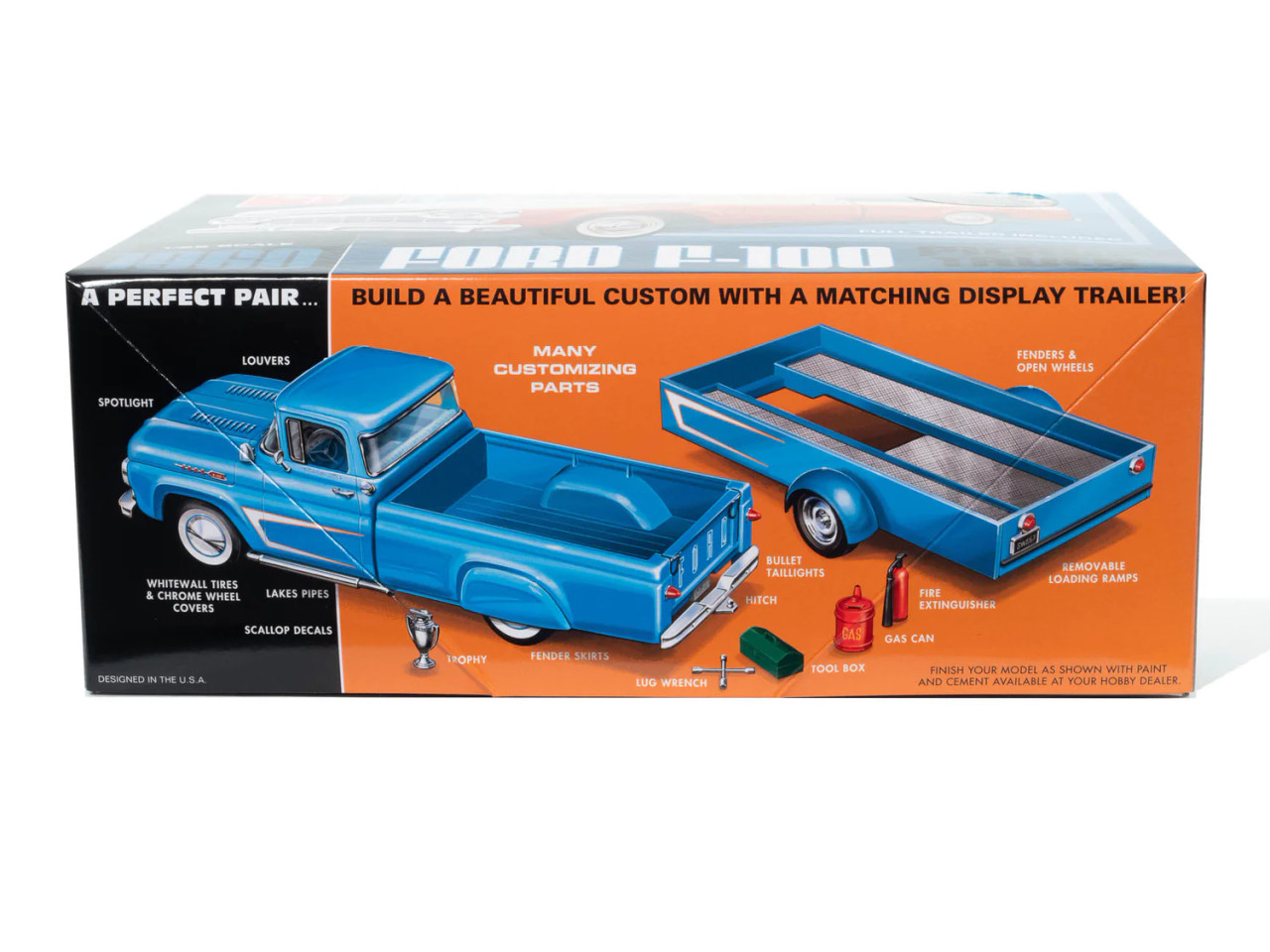 AMT1407 1960 Ford F100 Pickup Truck with Trailer 1/25