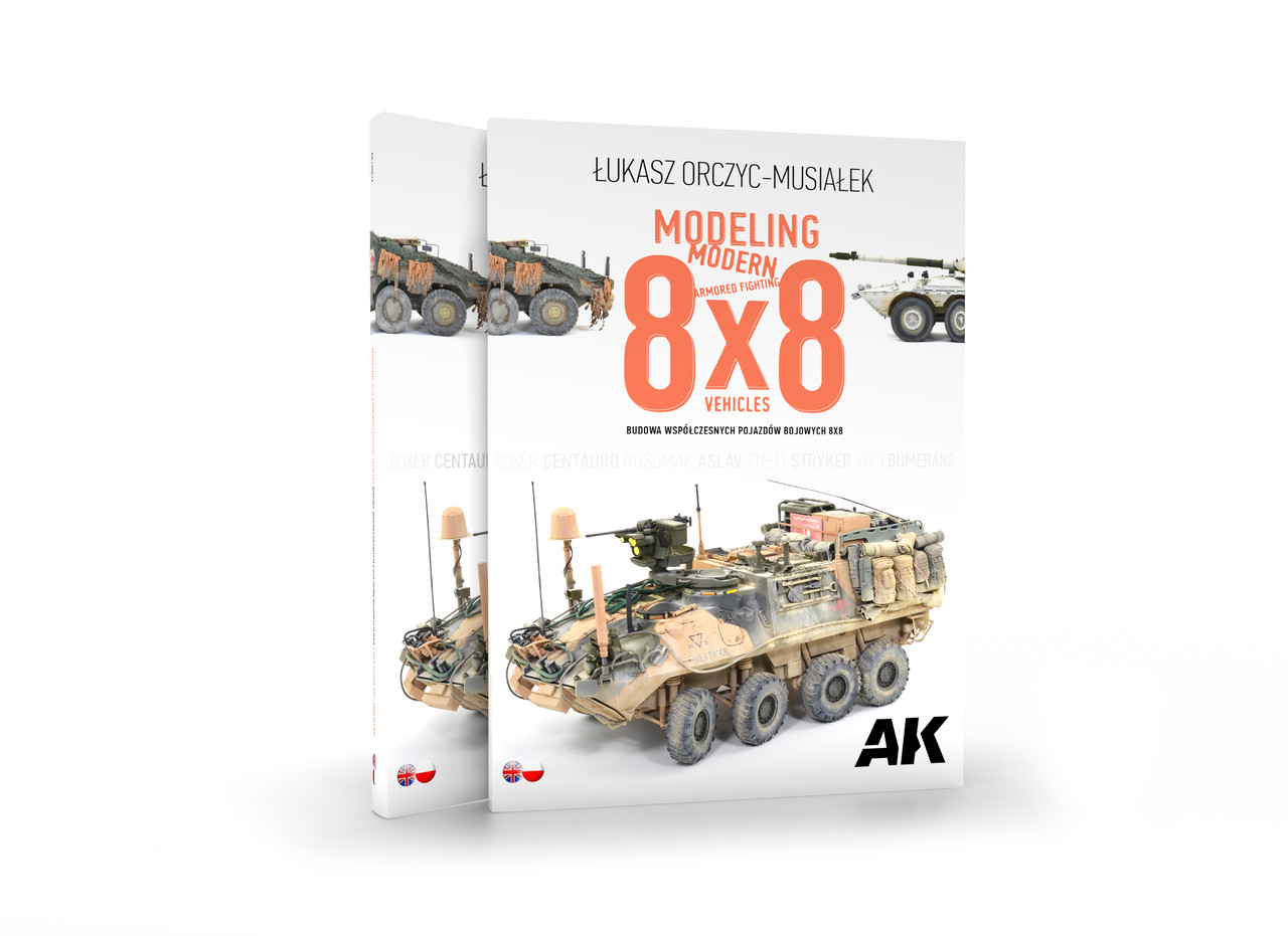 AKI130017 Modeling Modern Armored Fighting 8x8 Vehicles Bilingual EN-PL (Semi-Hard Cover) (175 pgs. Features colored photos w/techniques.)