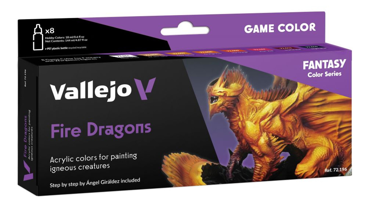 VLJ72196 VALLEJO 18ml Bottle Fantasy Fire Dragons Game Color Paint Set (8 Colors)