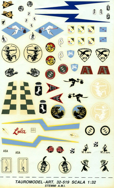 TU32519 Tauro Model Decal 1/32 Stemmi AMI p-47, p-51, p38, f104