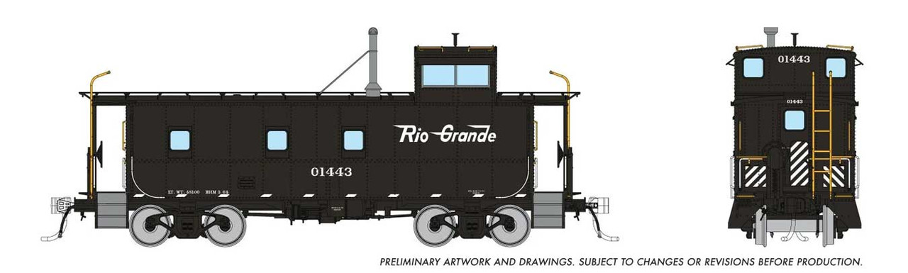 RPI225011 HO D&RGW End Cupola Steel Caboose w/ Post-War Mods: Black Scheme: #01443