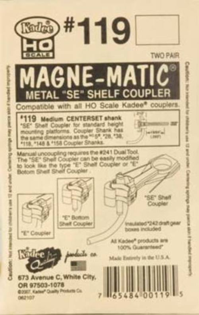 KAD119 #119 HO Scale SE Shelf Whisker® Metal Couplers with Gearboxes - Medium (9/32") Centerset Shank