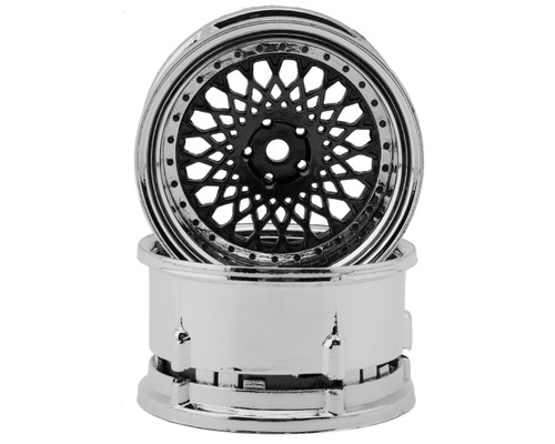 DS Racing Element Mesh 1/10 Drift Wheels (Gunmetal w/Chrome Lip & Black Rivets)