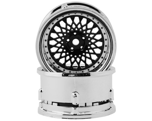 DS Racing Element Mesh 1/10 Drift Wheels (Black w/Chrome Lip & Black Rivets)